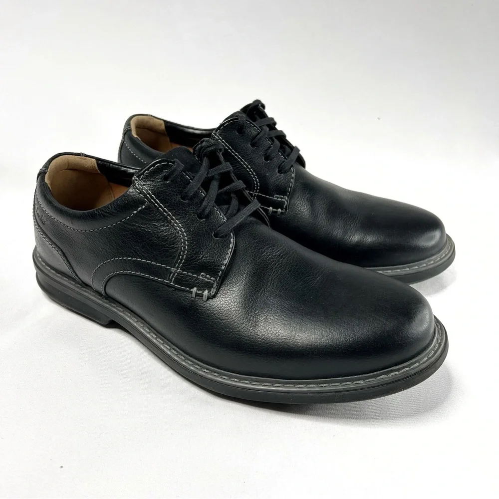 Clarks Size 10.5 Wide Black Rendell Lace Up Oxford Dress Shoes